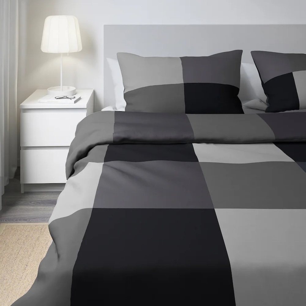 IKEA BRUNKRISSLA Duvet cover and pillowcase(s), Set Black, King, Cotton NEW - Picture 6 of 8